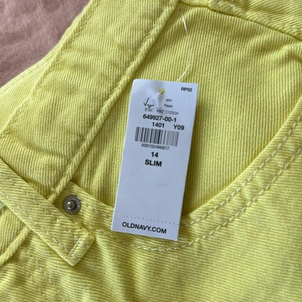 Old Navy Girl's Neon Yellow‎ Slim Denim Shorts Raw Hem Size 14 Slim NWT